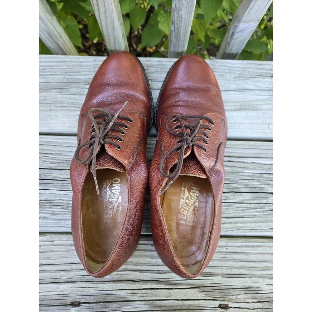 SALVATORE FERRAGAMO Dress Shoes Blucher Derby Brown Leather Men's 10.5 EE